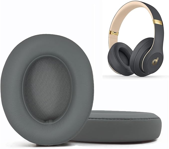 Replacement Ear Pads Cushions for Beats Studio（B0501、B0500），Beats Studio 2 & Studio 3 Wired & Wireless Headphones, Earpads with Soft Protein Leather, Noise Isolation Memory Foam - Grey (Titanium)