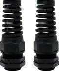 LeMotech 2Pcs NPT 1/2" IP68 Waterproof Cable Gland Flex Spiral Strain Relief Black Nylon Joint with Gaskets for 6-12mm Wire Thread