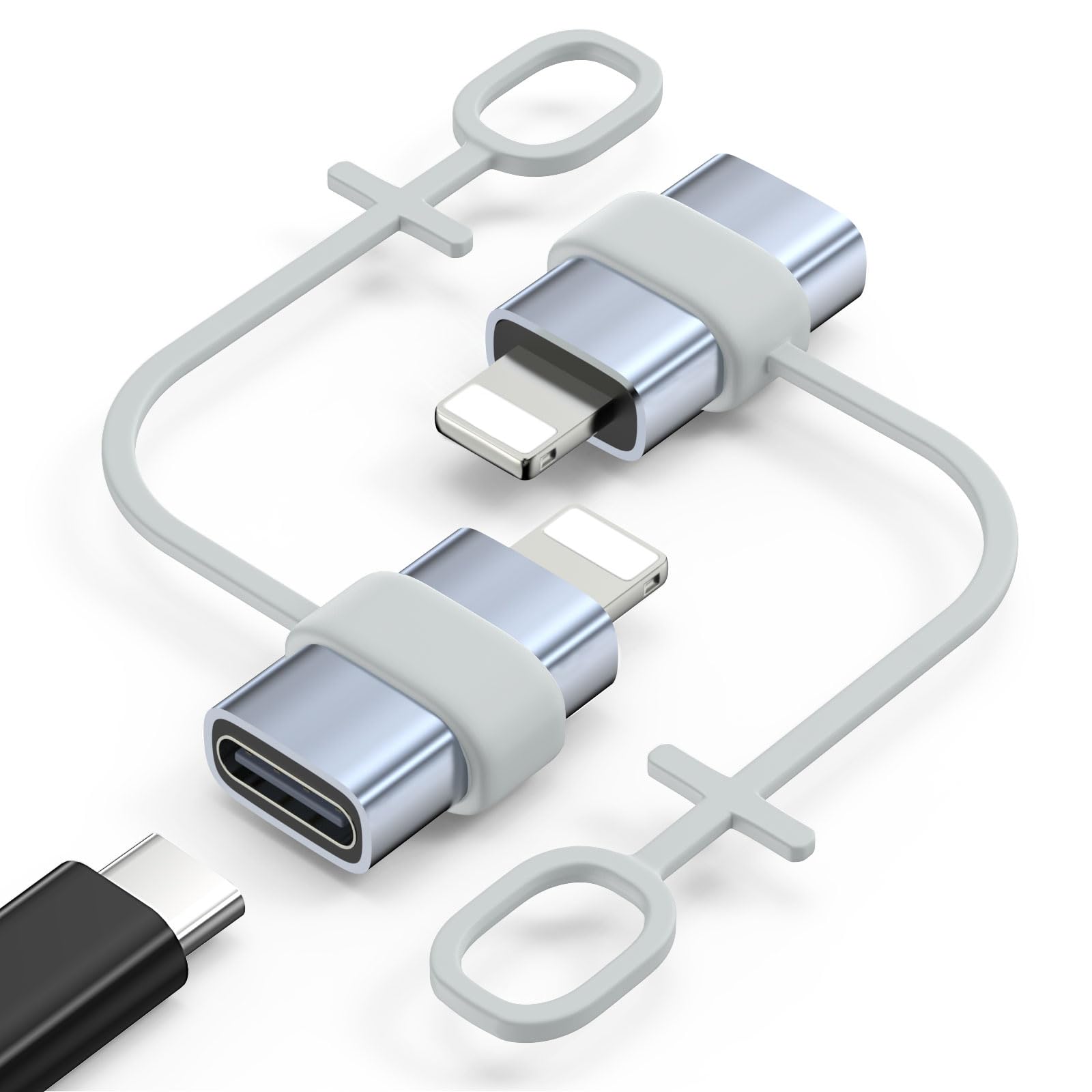 MoKo USB C to Lightning Adapter, Not for Audio/OTG, Lightning Male to USB C Female Adapter for iPhone 14/13/12/11/X Series, iPad/AirPods, Support Charging & Data Sync, with Anti-Lost Loop, Gray