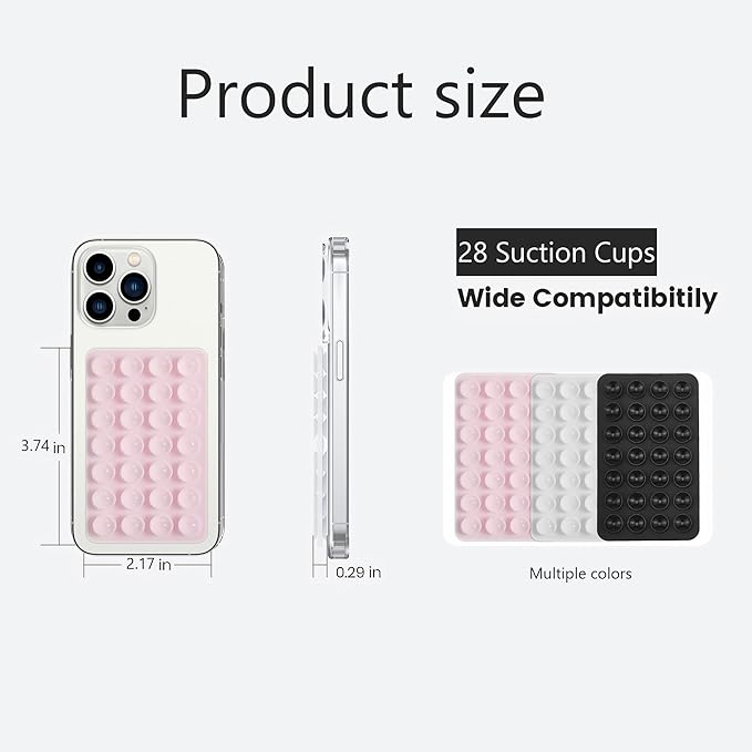 Silicone Double-Sided Suction Phone Grip Detachable Mount - Car Dashboard/Shower Phone Holder, Hands-Free For Selfies & Videos, TikTok - iphone & Android Compatible (3.74"x2.2", Baby Blue+Baby Pink)