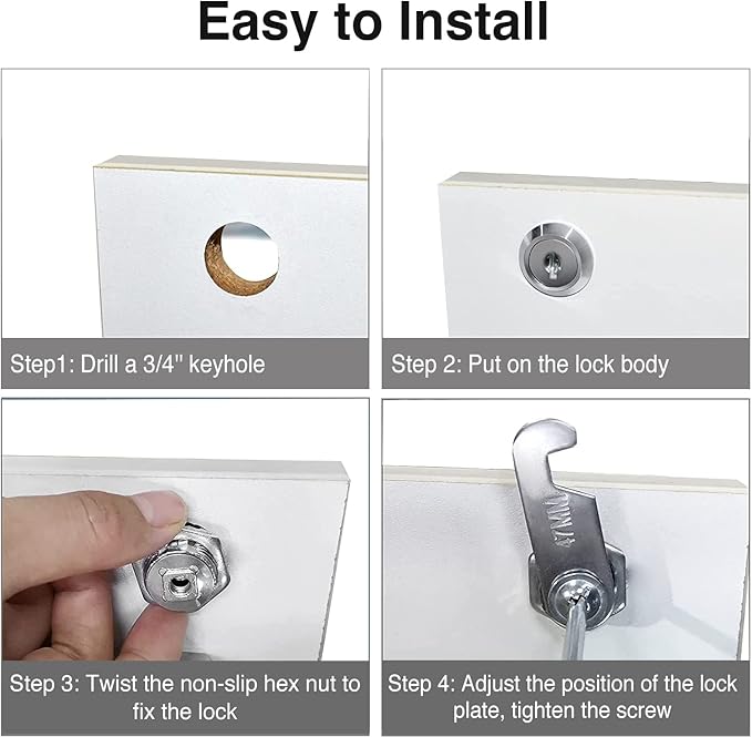 Cabinet Cam Locks Keyed Alike, 1'' Fits on 3/4'' Max Door Thickness, Secure File Drawer Mailbox RV Storage Replacement Set, Zinc Alloy (1 Inch 2Pcs)