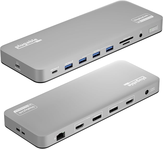 Plugable USB C Laptop Docking Station, Dual Monitor 4K 60Hz for Apple Mac M1/M2/M3/M4, 2X HDMI or 2X DisplayPort, 100W Charging DisplayLink Dock, 2 Displays for MacBook, Driver Required (UD-6950PDH)