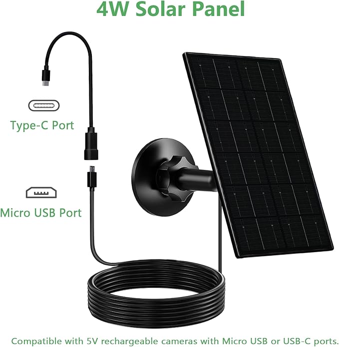 Zivif 4W Solar Panel for Security Camera, Solar Panel Charger with USB & USB-C Cable, Compatible with Rechargeable Battery Powered Cameras, 360° Adjustable Mount (2 Pack)