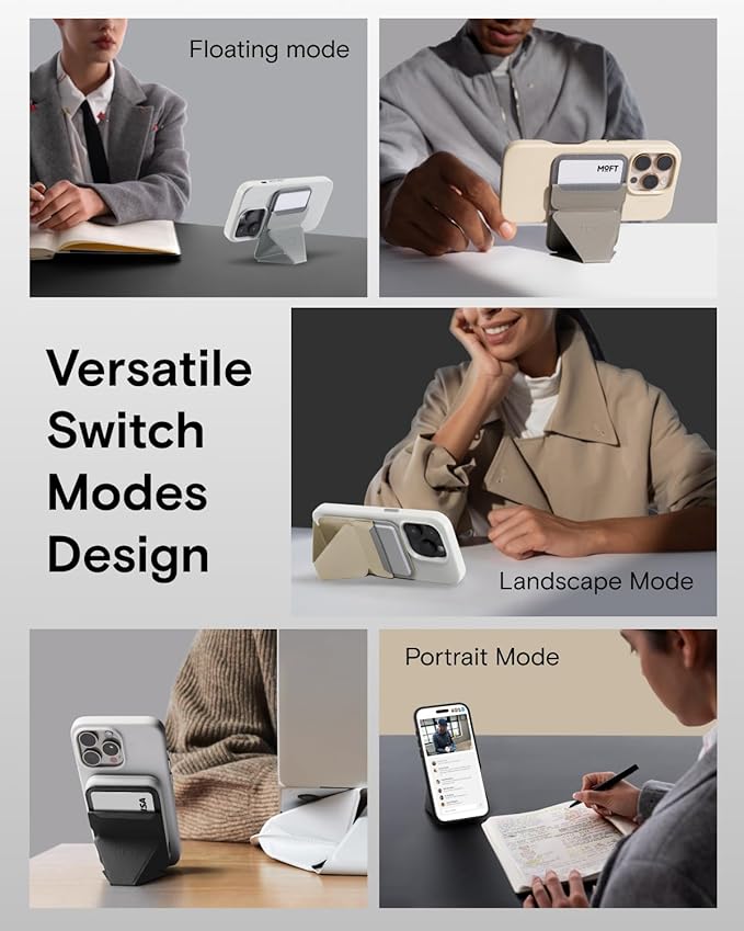 MOFT Magnetic Wallet Stand Compatible with iPhone 16/15/14/13/12 Series, Angle Adjustment MOVAS Phone Stand, Cool Grey