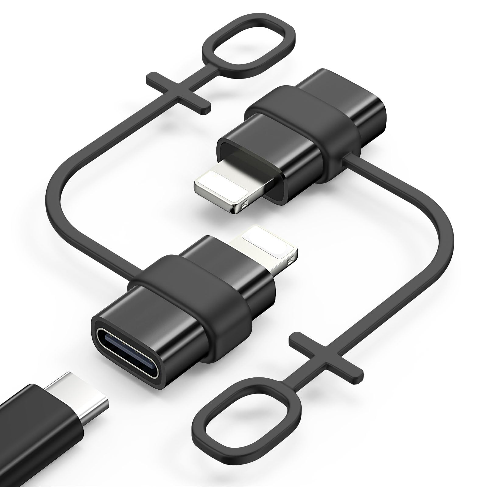MoKo USB C to Lightning Adapter, Not for Audio/OTG, Lightning Male to USB C Female Adapter for iPhone 14/13/12/11/X Series, iPad/AirPods, Support Charging & Data Sync, with Anti-Lost Loop, Black