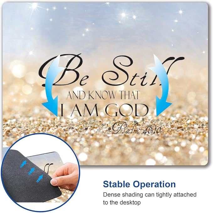 Christian Bible Verses Square Waterproof Mouse Pad Non-Slip Rubber Base MousePads for Office Laptop, 9.5"x7.9"x0.12" Inch(Be Still)