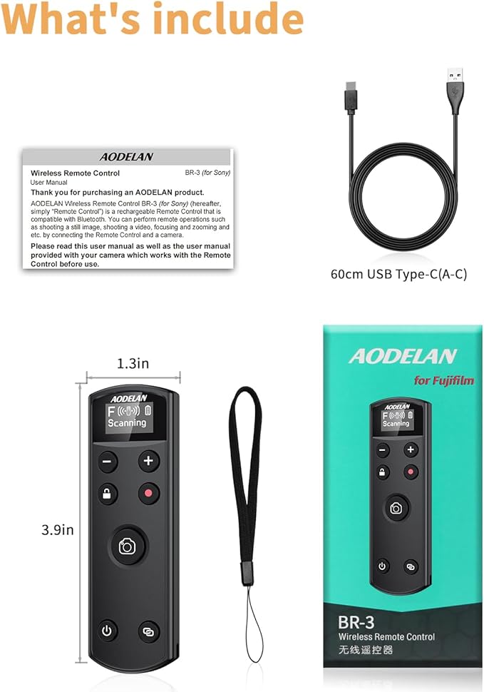 Compatible with Fujifilm Camera Wireless Remote Control - Aodelan Rechargeable Shutter Release with OLED Screen for X-H2,X-H2S,X-T4,X-T5,X-T3,X-S20,X-S10,X-T50,X-T30 II,X-T30,X-M5,X100VI,X-E5,X Half