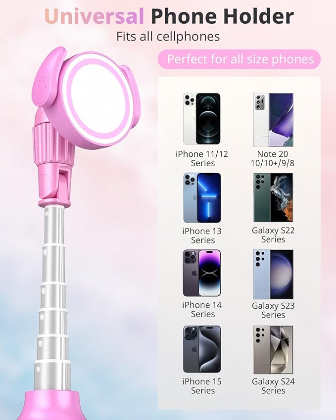 UBeesize 62'' Magnetic Selfie Stick Phone Tripod with Wireless Remote, Extendable Cell Phone Stand, Compatible with MagSafe, Cellphone Stand for iPhone 15 14 13 12 and Android Phones Pink