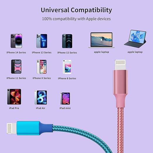 iPhone Charger, Charging Cable 4 Pack (3/3/6/6FT) MFi Certified Nylon Braided USB to iPhone Cables Fast Charging Cord Compatible with iPhone 14 13 12 11 pro max XR XS X 8 7 6 Plus SE and More