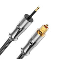 EMK 24K Gold-Plated Toslink to Mini Toslink Cable (1.5ft/0.5M) - Digital Optical Audio Cable with 3.5mm Mini Plug for Soundbar, Home Theater, TV - Silver SPDIF Fiber Optic Cable