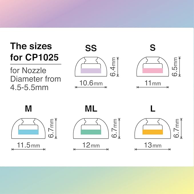 SpinFit CP1025- ML/M- Medical Grade Silicone Patented Ear Tips, Secure Fit and Supreme Comfort Fits MTW3, Galaxy Buds 2, Soundcore Space A40 & More (2 Pairs) (for Nozzle Diameter from 4-5.5mm)