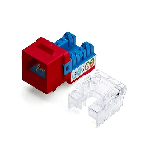TRUE CABLE Cat6A Keystone Jack, Unshielded (UTP), 90 Degree Punch-Down, PoE++ (4PPoE), UL Listed, ETL Verified, ANSI/TIA Certified, Modular RJ45 Female, Red, 12 Pack