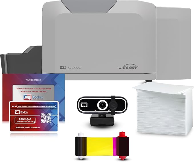 Bodno Seaory S28 Dual Sided ID Card Printer & Complete Supplies Package ID Software and Camera - Bronze Edition
