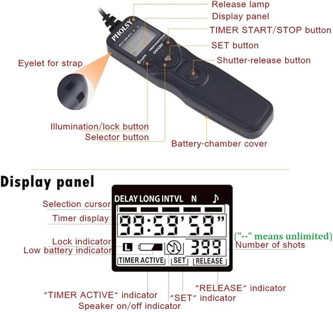 PHOLSY S8 Timer Remote Control Cable with Intervalometer for Sony a1 a9 a9m2 a7 a7M2 a7M3 7RM2 a7RM4 a7S a7SM3 a7SM2 a3500 a6600 a6500 a6100 RX100M5 RX100M6 RX100M7 HX99 HX90 HX350 HX400