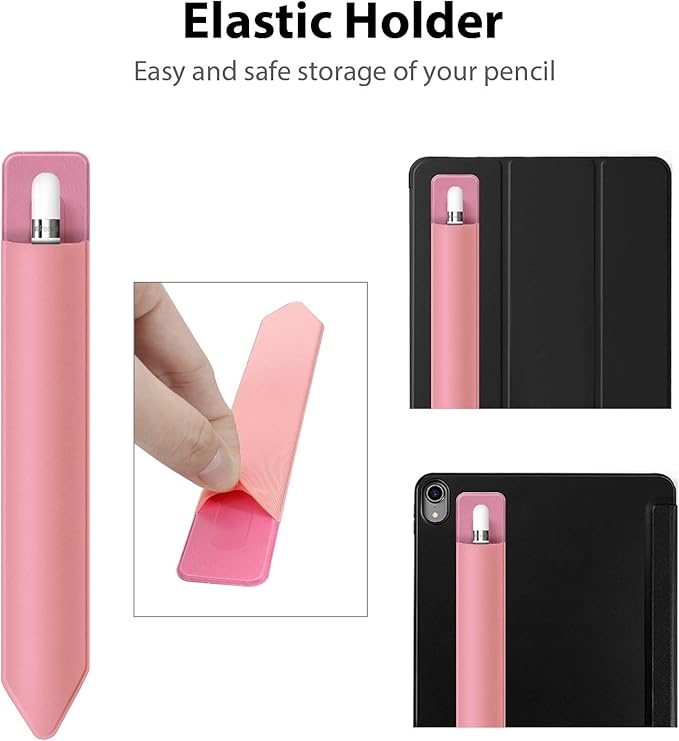 Doormoon Pencil Holder Compatible for iPad 2020/ Air/ 9.7 / Pro 10.5/12.9, Detachable Elastic Compatible for Apple Pencil 4th Gen Leather Sleeve Pocket Pouch, Pink Pink