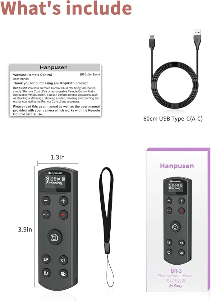 for Sony Camera Remote Control, Hanpusen Rechargeable Wireless Shutter Release with OLED Screen for ZV-E10/ZV-1/A7 III/A7 IV/ZV-1F/A6400/A6700/A6600/A6100/ZV-E1/FX30/A7C II/FX3, Replace RMT-P1BT
