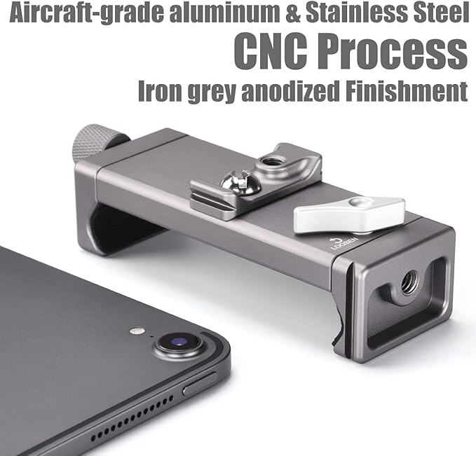 Full Metal Tablet Tripod Holder – Compatible with iPad mini, Air, Pro | 1/4" Screw & ARCA Dovetail Mounts | Universal Tablet Clamp Adapter