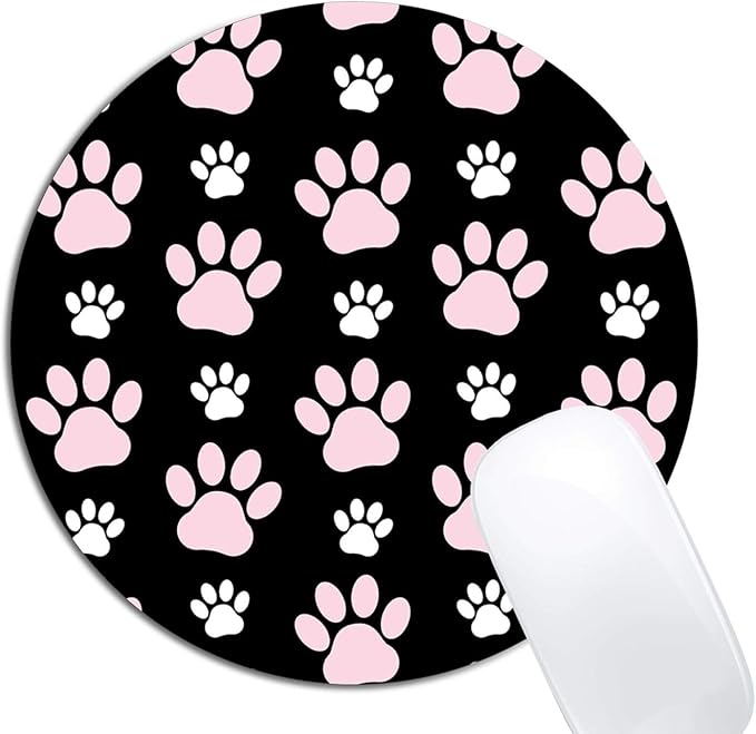 Puppy Paws Dog Traces Animal Paws Pink Mouse Pad Round Non-Slip Rubber Mousepad Laptop Office Computer Decor Cute Desk Accessories Customized Design Mouse Pad