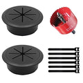 2 Pack Desk Grommet 2 Inch (50 mm), Desk Hole Cover for Cables, Black Desk Cord Hole Cover for Office Home Table, Cable Grommet with 1 Hole Saw Drill Attachment & 6 Cable Ties