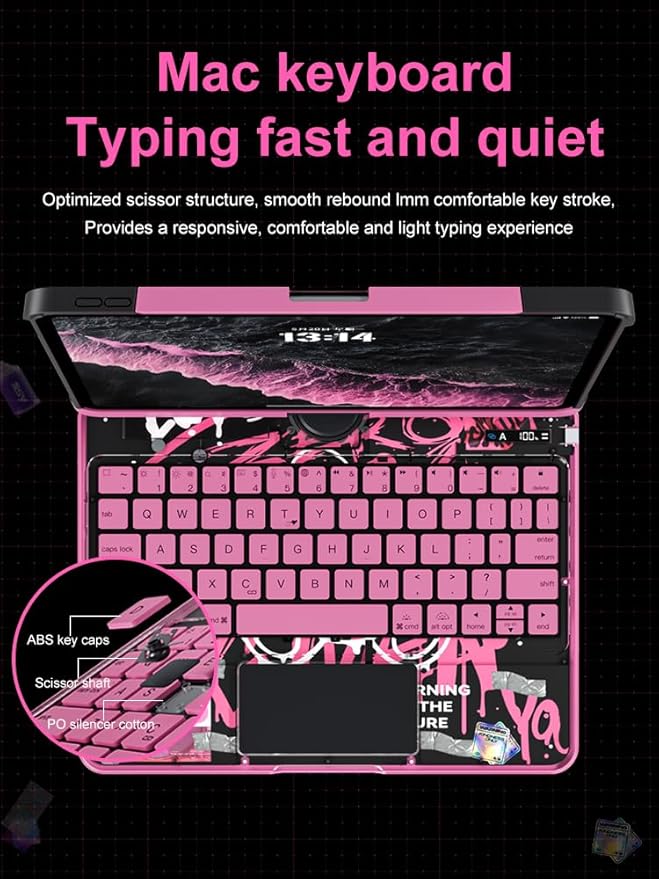 KARTICE Case with Wireless Keyboard Compatible with iPad Pro 11 2024 11 inch, Multi-Touch Trackpad, 7 Color Backlight, 360° Rotating Stand with Pencil Holder for iPad Pro 11, Excludes iPad and Pencil