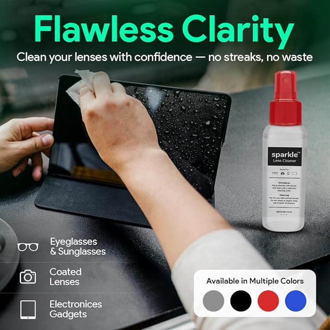 Sparkle Anti-Reflective Lens Cleaner Spray kit | (2) 1oz Glasses Cleaner Spray + (2) Microfiber Cloth for Eyeglasses, Sunglasses, Lenses, Screens and Camera Cleaning Kit (4 Piece Set)