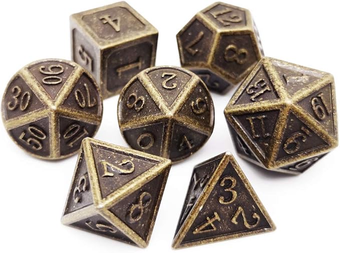 Haxtec DND Metal Dice Set 7PCS D&D Dice of D20 D12 D10 D8 D6 D4 Compatible with Dungeons and Dragons RPG Dice Games-Antique Bronze Dice
