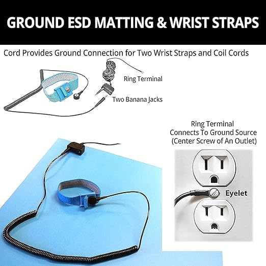RubberStat Dual Layer ESD Compliant Workstation Rubber Table Mat Kit, Soldering, Cell Phone Repair, with Wrist Strap Set and Ground Cord - 24"x72" Green