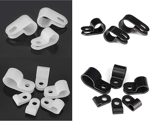 Bigtrans 300 Pcs Nylon Plastic R-Type Wire Clips with Screws 1/4" 5/16" 3/8" 1/2" 3/4" Clamps Fasteners Assortment for Cable Conduit -5 Size -Black
