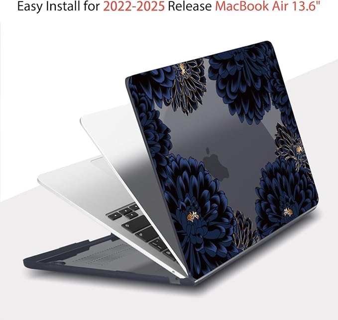Teryeefi for MacBook Air 13.6 inch Case Release 2022 2023 2024 2025, Fits Model A2681 A3113, Design Pattern Slim Cover+Keyboard Cover+OTG Adapter for 13.6 inch MacBook Air M2 M3, Chrysanthemums