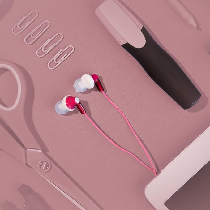 Panasonic ErgoFit Wired Earbuds, 3.5mm Jack In-Ear Headphones Wired with Dynamic Crystal-Clear Sound and Ultra Soft Ergonomic Custom-Fit Earpieces (S/M/L), for Phones and Laptops - RP-HJE120-P (Pink)