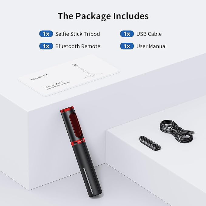 ATUMTEK Selfie Stick Tripod, Extendable 3 in 1 Aluminum Bluetooth Selfie Stick with Wireless Remote and Tripod Stand for iPhone 16/15/14/13/12/11/11 Pro/XS Max/XS/XR/X/8/7, Samsung Smartphones, Red