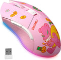 DAREU Pink Wireless Wired Gaming Mouse, Dual-Mode Rechargeable 7 Programmable Buttons,10K DPI,RGB and 7 Adjustable DPI Levels up to [150IPS] [1000Hz] for PC Notebook Mac(Lucky Bear)