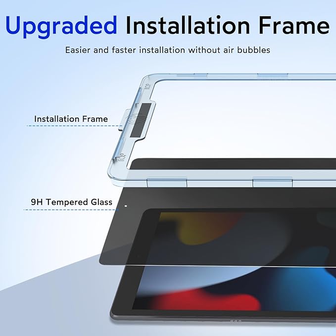 MOBDIK Privacy Screen Protector Compatible with iPad 9th / 8th / 7th Generation 10.2 Inch (2021/2020 / 2019), Anti Spy, 9H Tempered Glass, EZ Kit 1 Pack