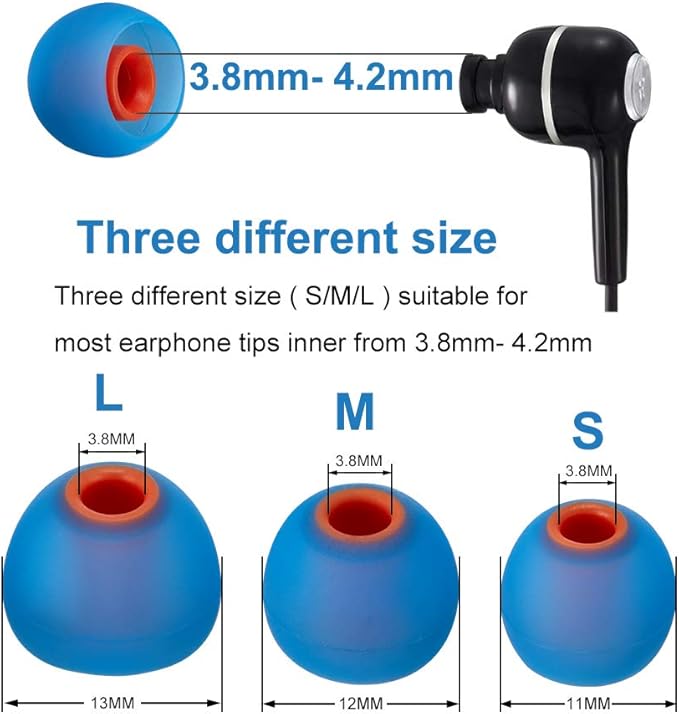 Earbud Tips Soft Silicone Earbuds Replacement Tips Fit for in-Ear Headphones(Inner Hole from 3.8mm - 4.2mm Earphones) 9 Pairs S/M/L,Black/Orange