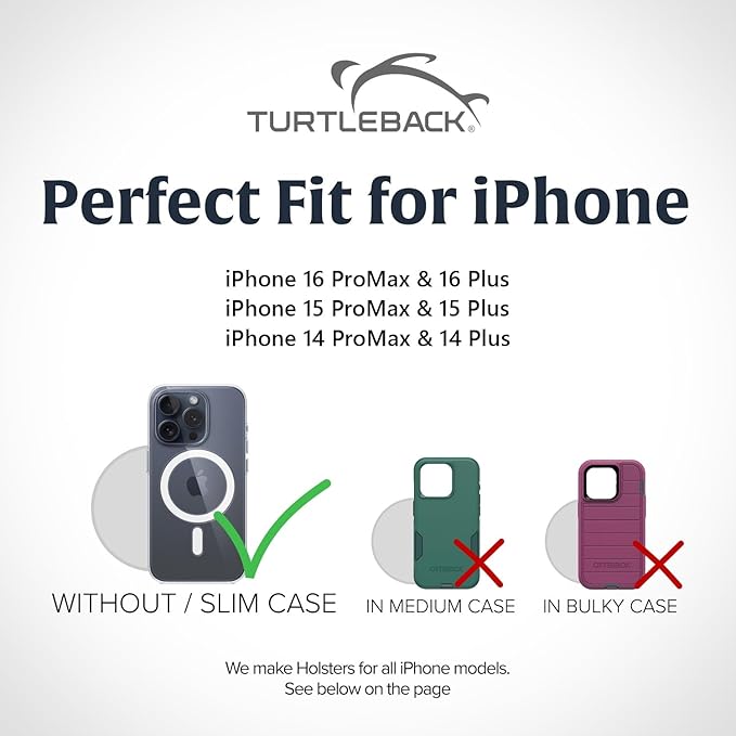 Turtleback Belt Clip for iPhone 16 Pro Max, 15 Pro Max, 14 Pro Max -Small- Fits w/Slim MagSafe Style Cases, Premium Black Nylon, Horizontal Belt Holder, Magnetic Closure HD Rotating Belt Clip
