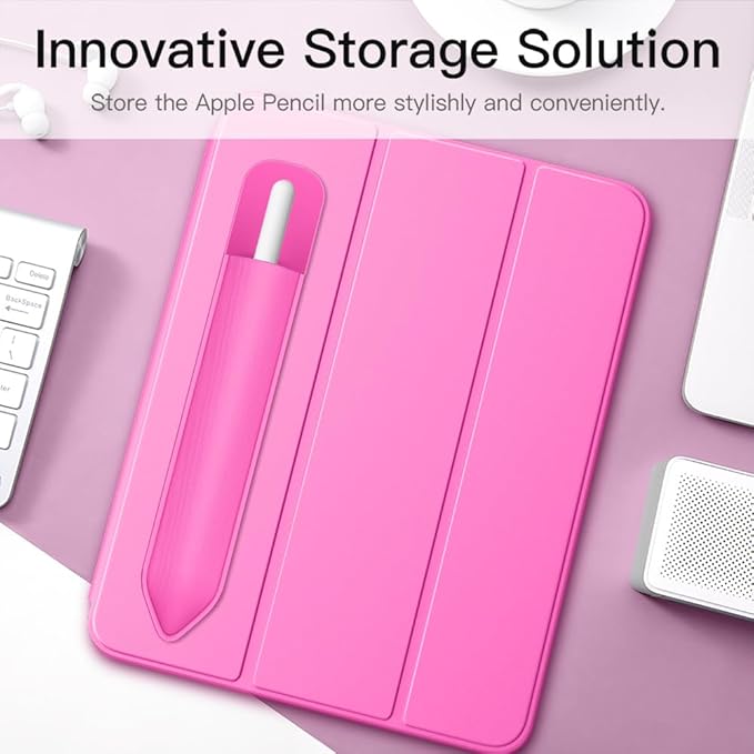 MoKo Pencil Holder Sticker Fit Apple Pencil Pro, Apple Pencil (USB-C), Apple Pencil 1st/2nd Generation, Elastic Pencil Pocket Pouch Adhesive Sleeve Attached to iPad Case for Stylus Pens, Persian Pink