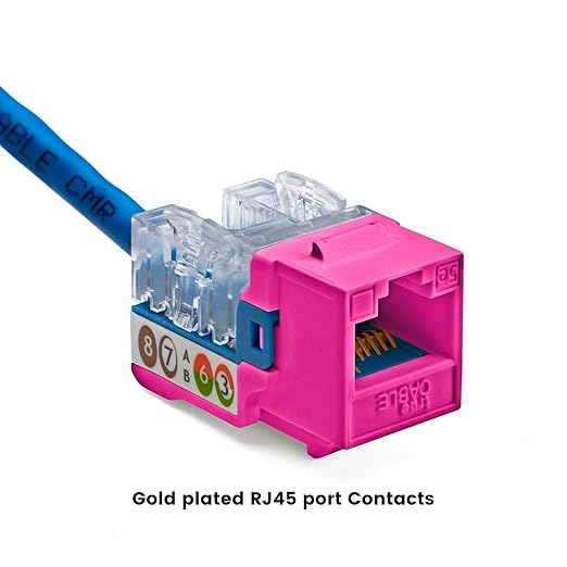 trueCABLE Cat5e Keystone Jack, Unshielded (UTP), 90 Degree Punch-Down, PoE++ (4PPoE) 100W, UL Listed, ETL Verified, ANSI/TIA Certified, Modular RJ45 Female, Pink, 24 Pack