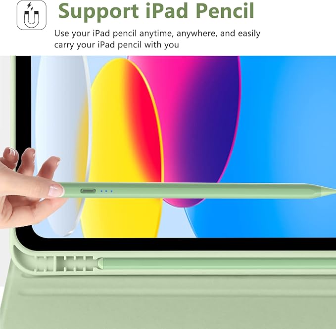 MMK iPad A16 Case (2025, 11"), iPad 10th Generation Case with Keyboard (2022, 10.9"), Wireless Detachable Keyboard, Pencil Holder (Green)