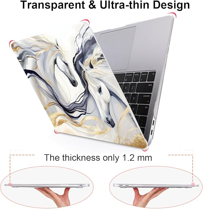 Compatible with 2021 2020 2019 2018 MacBook Air 13 inch Case M1 A2337 A2179 A1932 Retina Display Touch ID, Crystal Clear Pattern Plastic Hard Shell Case for Mac Air 13 M1 2021, Unique Horse