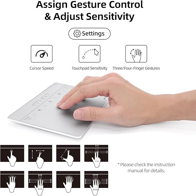 Wired & Wireless Metal Touchpad for PC Computer & Laptop, Rechargeable Trackpad Travel-Friendly Bluetooth & USB Mouse Pad for Windows 7/10/11, Silver