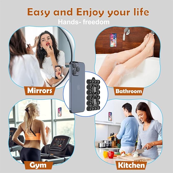 ZYCCER Double Sided Silicone Suction Phone Holder Mount,Compatible with iPhone and Android Cases Hands-Free Mirror Shower Phone Mount Strong Grip Holder (Black, Double Sided 2PCS)