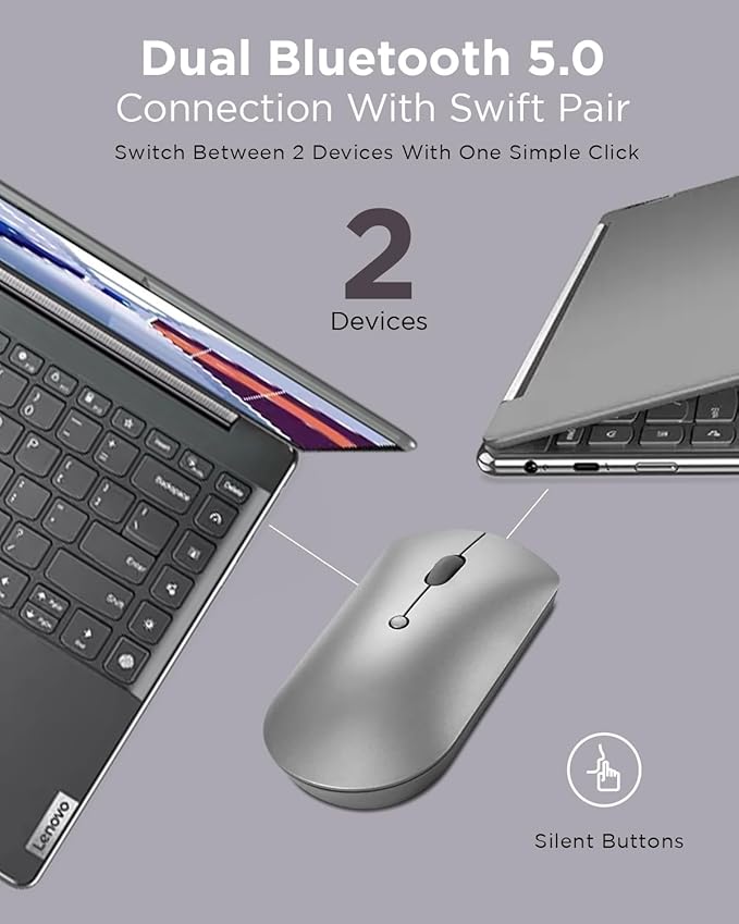 Lenovo 600 Bluetooth Silent Mouse, Blue Optical Sensor, Adjustable DPI, 4 Button & Urban Laptop Sleeve 14 Inch for Laptop/Notebook/Tablet Compatible with MacBook Air/Pro