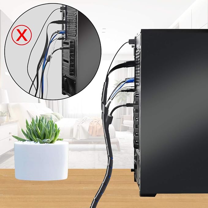 XHF 3/8" Spiral Cable Wrap 10mm(Wrapping Range:7.5mm-60mm) Cord for Computer Electrical Wire Organizer Sleeve Hose RoHS Black 26Ft