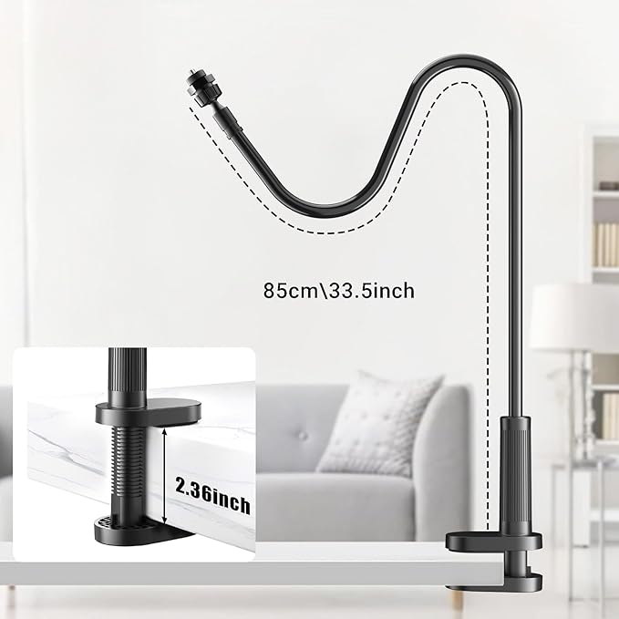Flexible Webcam Stand Mount for Desk, Gooseneck Webcam Tripod with Clamp, Desktop Phone Holder & Table Top Tripod Compatible with Action Camera Gopro C922 C930e C920S C920 C615 C960 C920x Brio