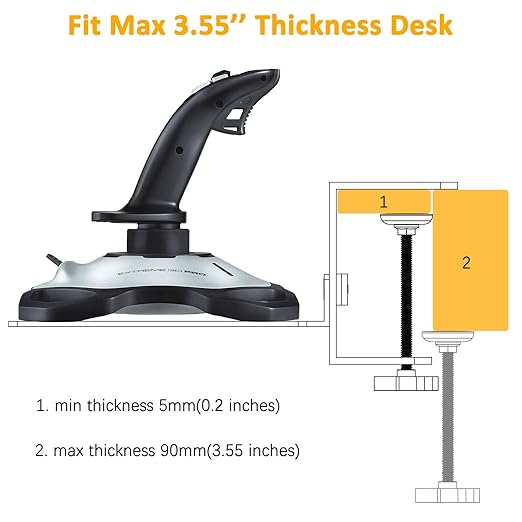 HTLAKIKJ Desk Mount for Flight Sim Joystick-Compatible with Logitech G Extreme 3D PRO Joystick Adjustable Fit Different Thickness Desk Enduring C-Clamp Metal Holder