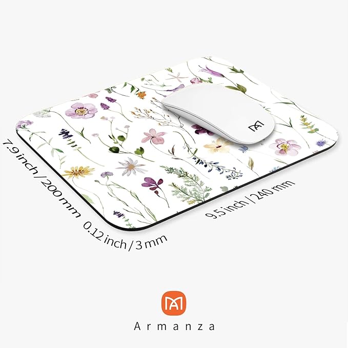 Square Mouse Pad Beautiful Flowers Plants, Personalized Premium-Textured Custom Mouse Mat Design, Washable Mousepad Cloth, Non-Slip Rubber Base Computer Mouse Pads for Wireless Mouse