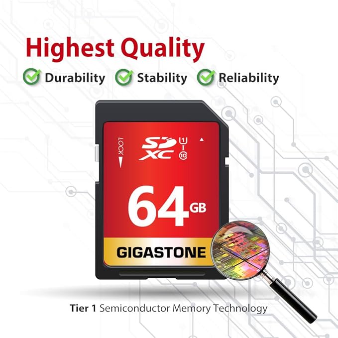 GIGASTONE 64GB SD Card 2-Pack UHS-I U1 Class 10 SDXC Memory Card High Speed Full HD Video Canon Olympus Digital Camera with 2 mini Cases