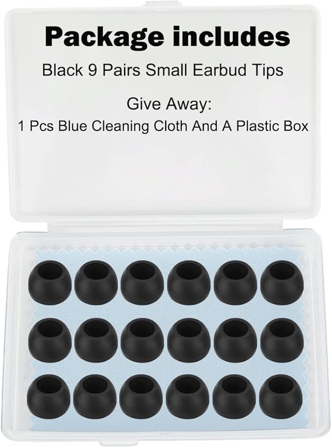 Earbud Tips - 9 Pairs, Compatible with Powerbeats 2/3, LG, Samsung - Black