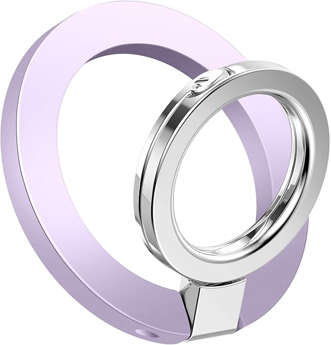 GVIEWIN Magnetic Phone Ring Holder, Compatible with MagSafe Phone Grip with Adjustable Stand, Magnet Phone Ring Kickstand for iPhone 16 Pro Max/Plus/15/14/13/12 Series/Other Phones (Lilac)