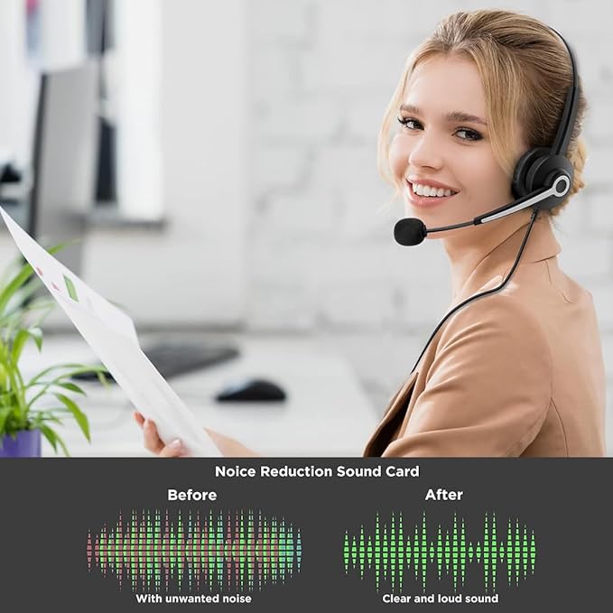 Wantek Monaural Corded USB Headsets with Noise Cancelling Mic and in-line Controls, UC Business Headset for Skype, SoftPhone, Call Center